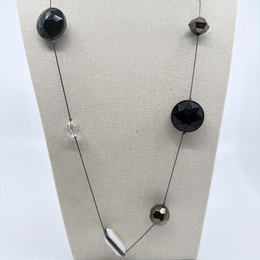 Long Black & White Geometric Statement Necklace - Modern Minimalist Jewelry